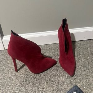 Red peep front booties